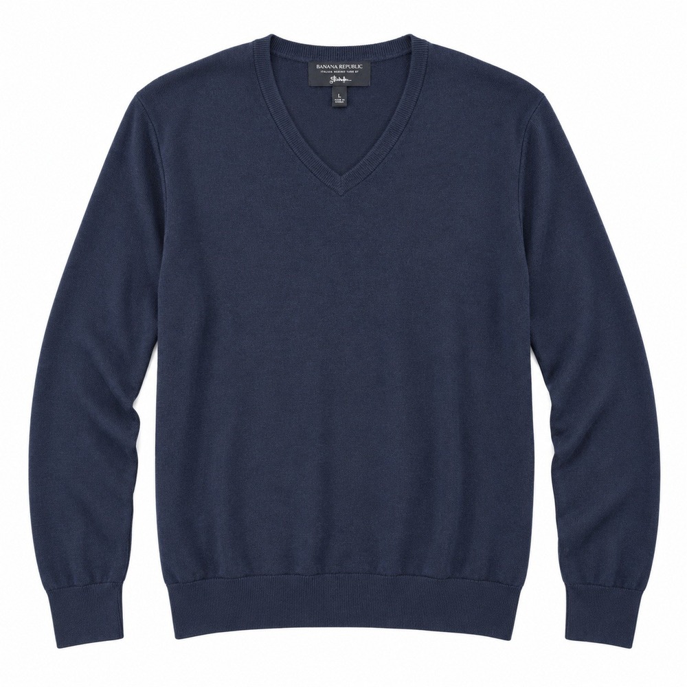 Banana Republic Merino V Neck Sweater Mens L Tall Navy Blue Italian Wool Classic